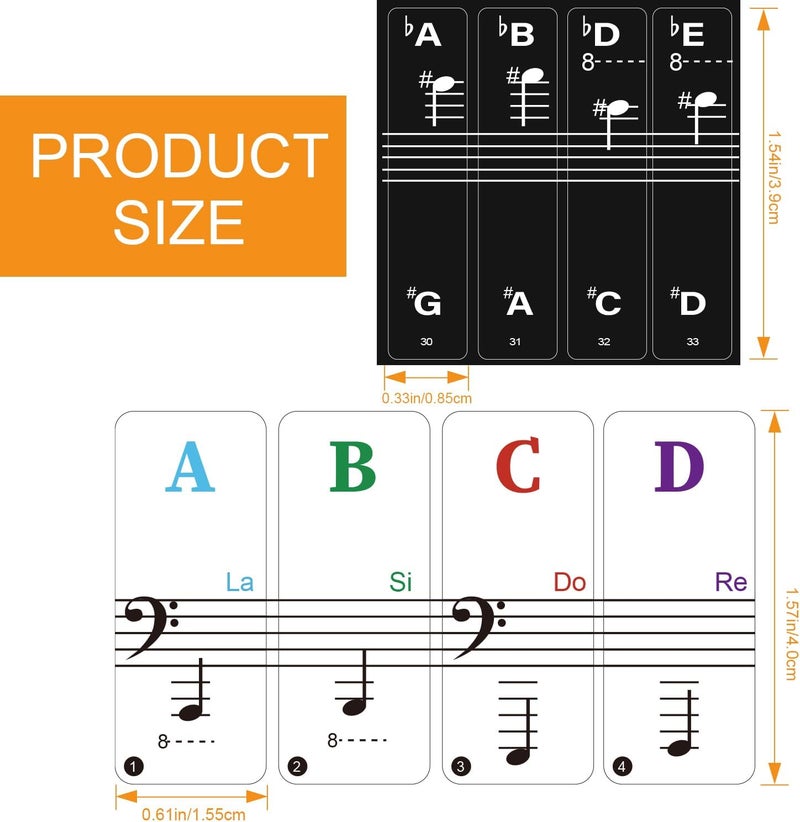 JYCSTE Piano Keyboard Stickers with Piano Chord Chart Poster, Removable Colorful Piano Keyboard Note Labels for 88/61/54/49 Key, Transparent Large Bold Letter Piano Stickers for Beginners - Image 4